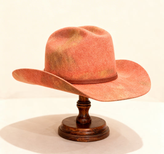 Shine baby in Coral– Western Cowboy Hat – handmade handmade felt cowboy hat by artisan Ruby Cantero, detail view 3 | Pokijomba Hats