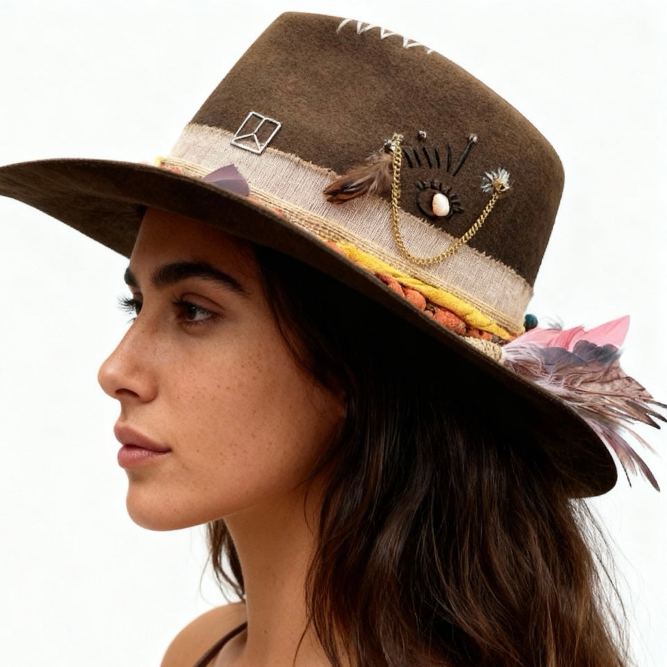 Alive – Brown Felt Cowboy Hat | Western Bohemian Wool Hat for Women & Men