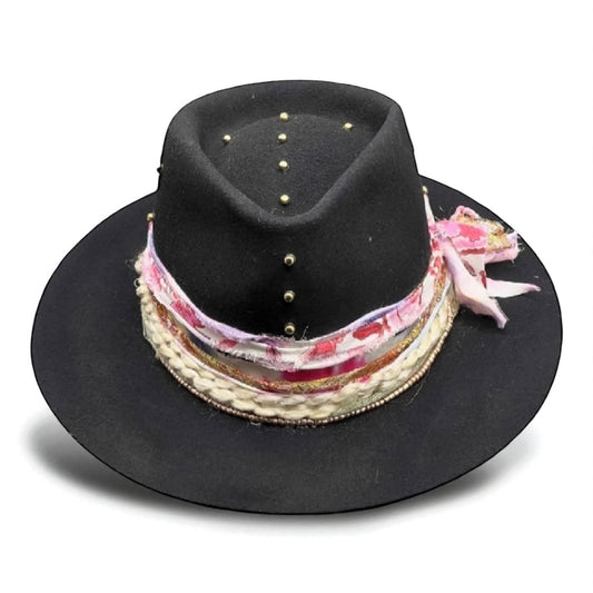 Felt Fedora Hat – Oh, I’m Burning II | Bohemian… – wool felt fedora hat, detail view 4 | Pokijomba Hats