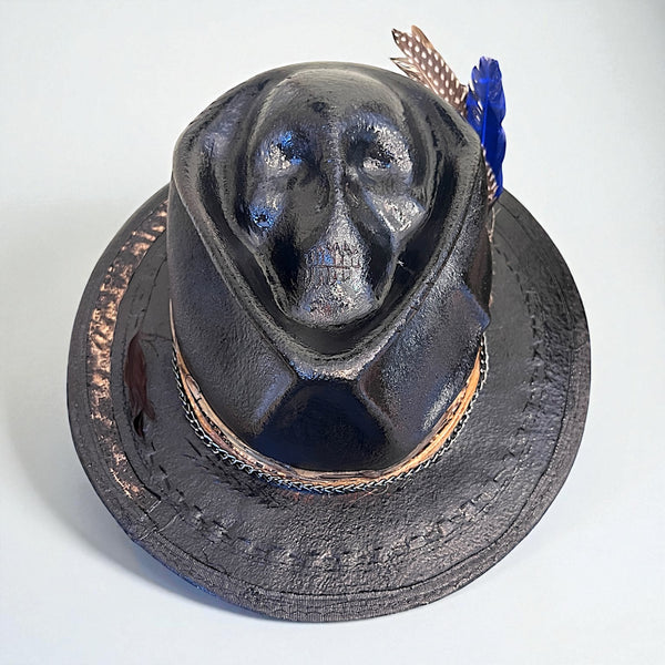 In Stock – “El Extranjero” Skull Hat – Vintage Leather Efect Fedora