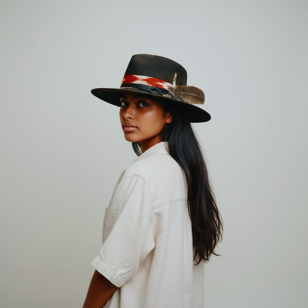 The Arizona – Rock Boho Style – “Llengua Mallorquina” Ribbon – Felt Fedora Hat