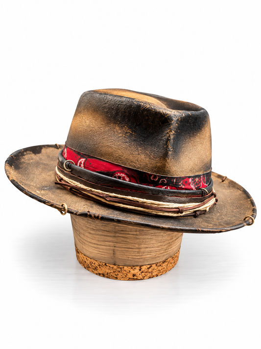 Rare Vintage Felt Hat – 13 knots – Distressed Western Bandana Hat
