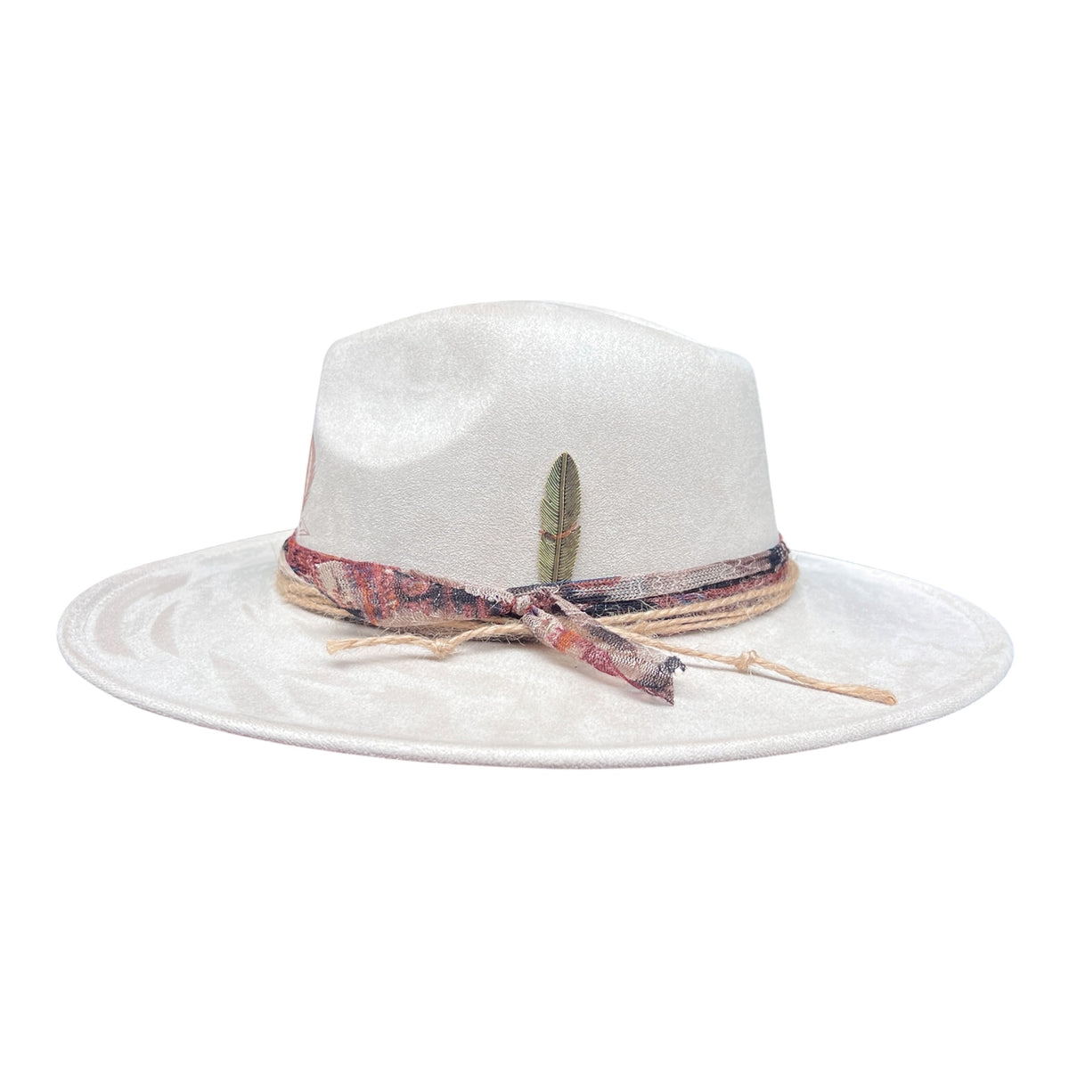 Dandelion – Wide Brim Suede Engraved Fedora Hat in Ivory