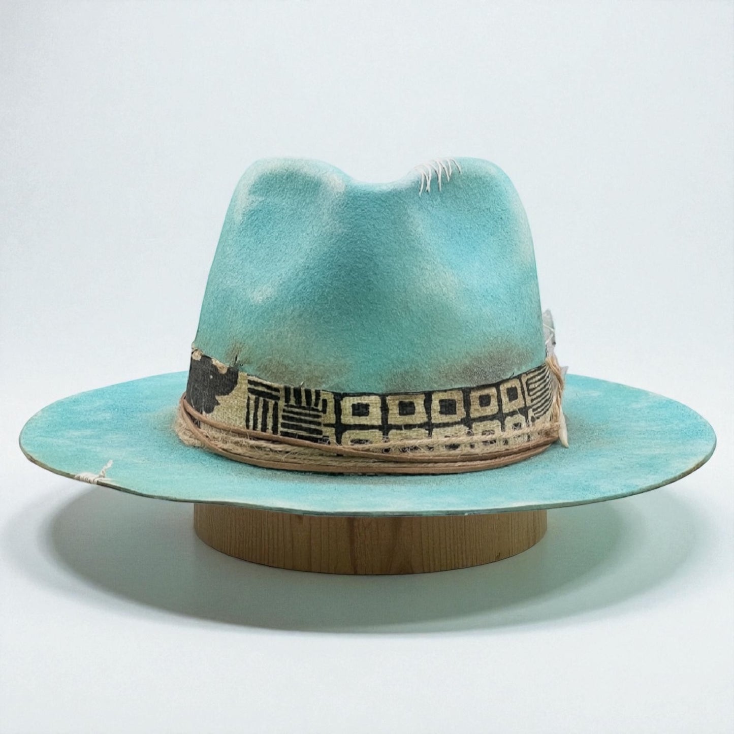 Cumbia – Turquoise Felt Fedora Hat with Distressed Effect