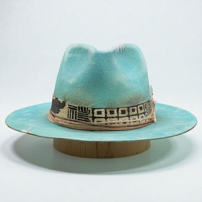 Cumbia – Turquoise Felt Fedora Hat with Distressed Effect