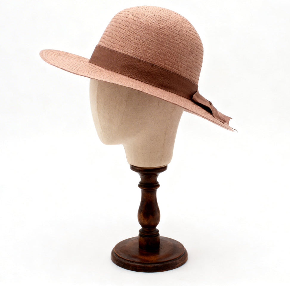 The Montpellier — Wide Brim Dusty Pink Straw Hat | Brown Grosgrain Bow | Made in Italy