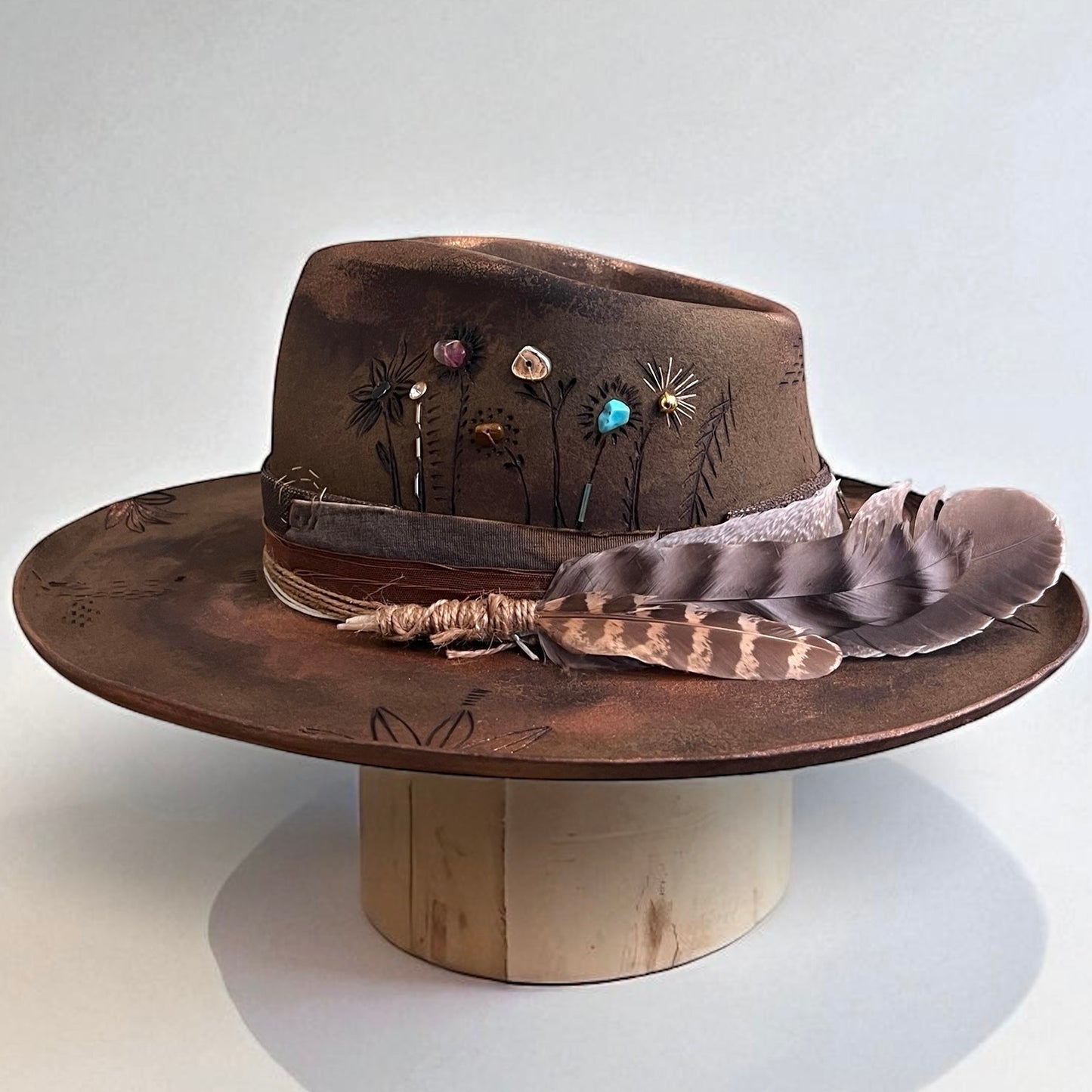 In Stock – Rare Vintage Style Rabbit Felt Hat – “Flowers of Ophelia”