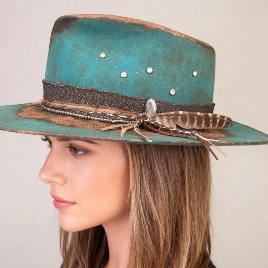 Casiopea Wool Felt Fedora Hat – Turquoise & Bronze