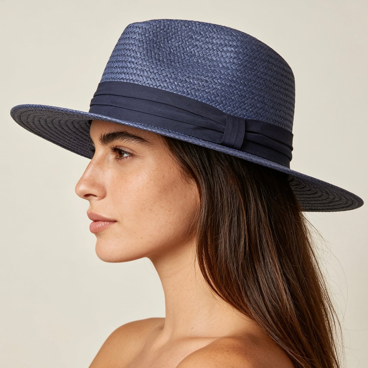 POKIS — Navy Wide Brim Summer Straw Hat