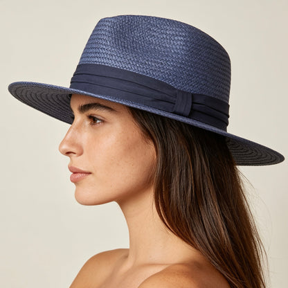 POKIS — Navy Wide Brim Summer Straw Hat