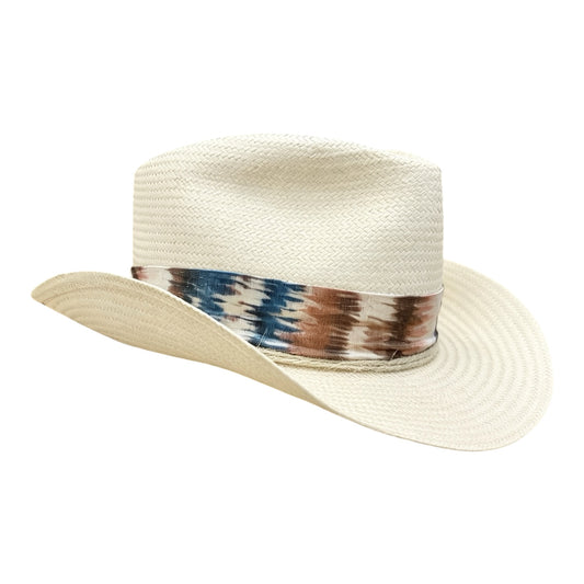 The Saltwind Hat in Ivory – Handmade Shantung Cowboy Hat with Ikat Band