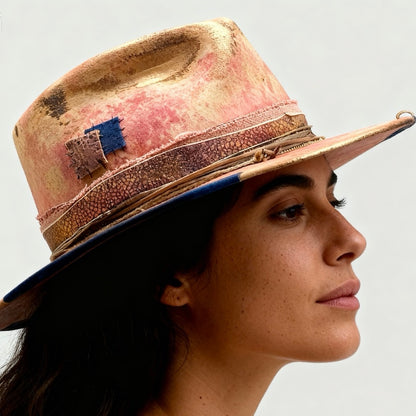 The Pink Boho Soul – Vintage Tie-Dye Wool Felt Fedora Hat – Special Offer