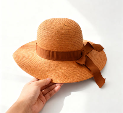 The Valencia — Wide Brim Terracotta Straw Hat | Tonal Bow Ribbon | Made in Italy