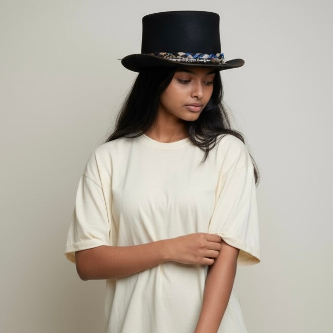 Low Top Hat – Black Wool Felt Boho Rock Hat