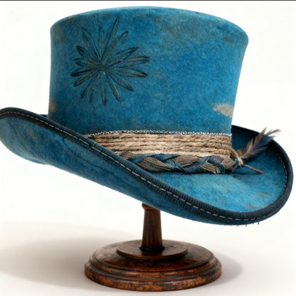 Patina Dream – Blue Wool Felt Low Top Hat