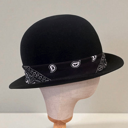 Modern Bowler Hat – Black Bandana – Wool Felt Hat