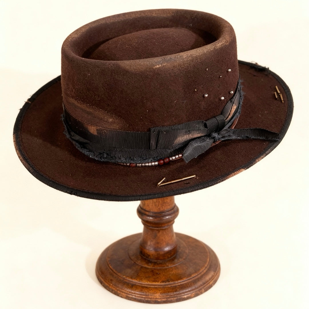 Chloe – Brown Wool Felt Round Crown Hat