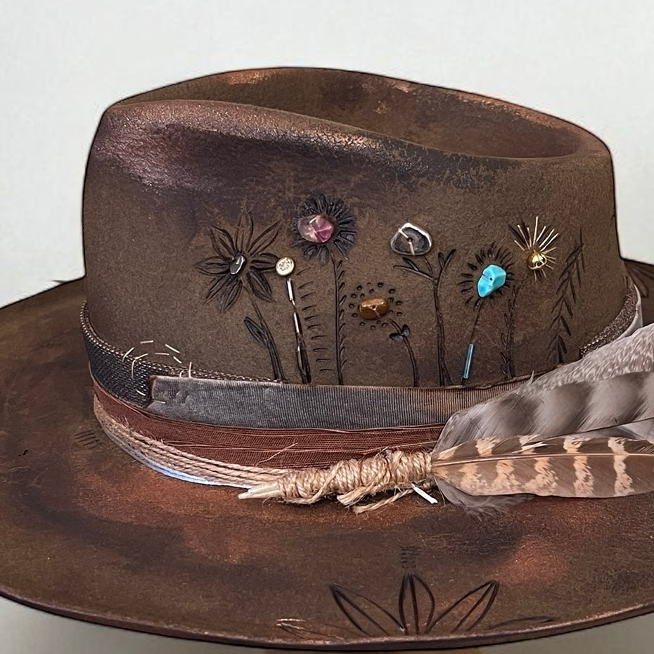 In Stock – Rare Vintage Style Rabbit Felt Hat – “Flowers of Ophelia”