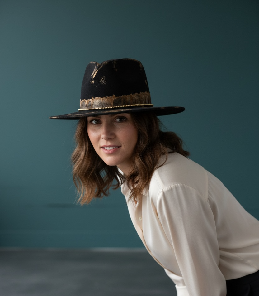 Wild Flowers Don’t Die – Black Wool Felt Hat – Twisted Crown