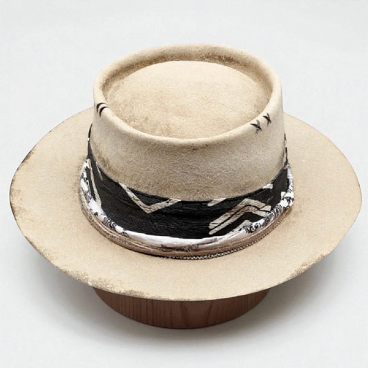 Sun –  Beige Felt Hat– Vintage Style Round Crown Fedora | Artisan Felt Hat