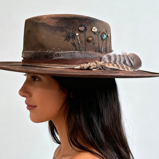 Rare Vintage Style Rabbit Felt Hat – “Flowers of Ophelia” – Hand-Dyed Artistic Felt Hat – Unique Handmade Luxury Hat