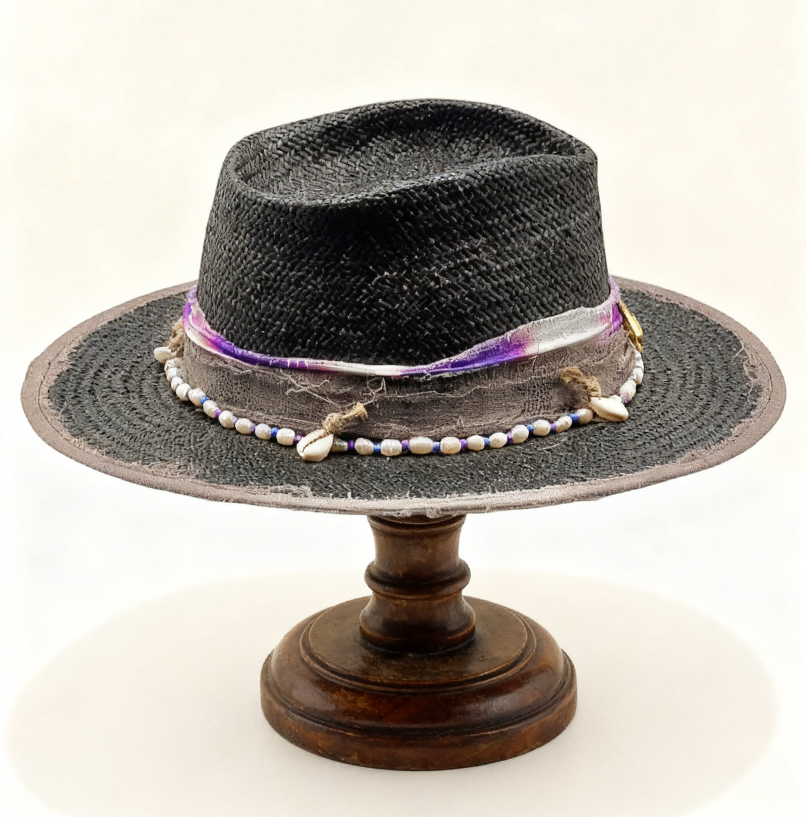 Berta – Black Straw Vegan Fedora Hat – Bohemian Style – Summer Hat