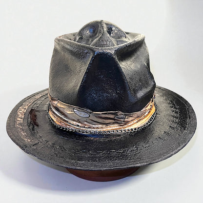 “El Extranjero” Skull Hat – Vintage Leather Efect Fedora
