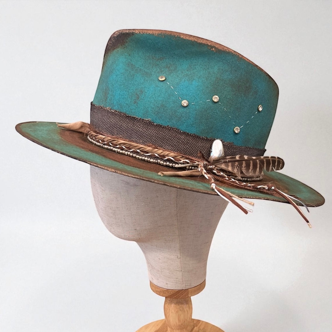 In Stock – Casiopea Wool Felt Fedora Hat – Turquoise & Bronze