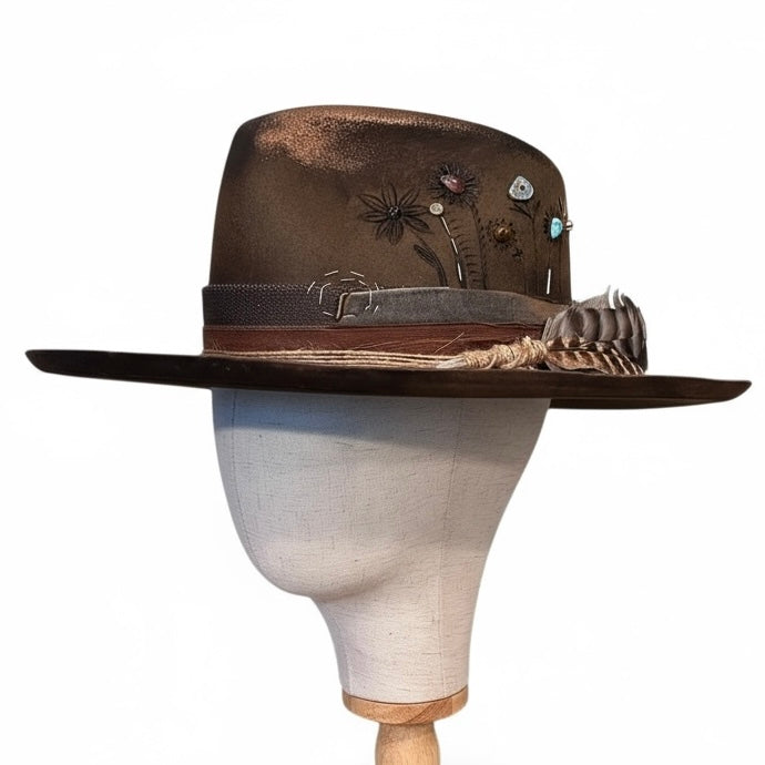 In Stock – Rare Vintage Style Rabbit Felt Hat – “Flowers of Ophelia”