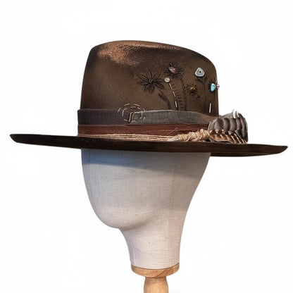 In Stock – Rare Vintage Style Rabbit Felt Hat – “Flowers of Ophelia”