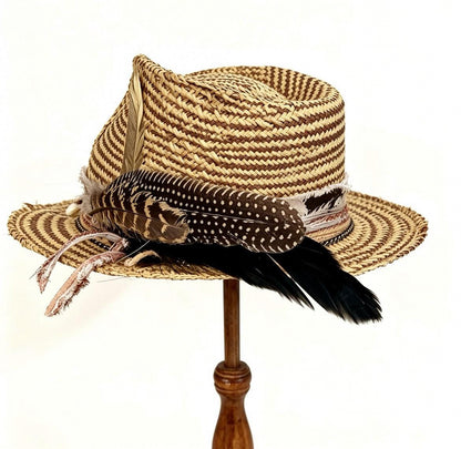 Straw Medium Brim Fedora Hat – Summer Hat – handmade straw fedora hat by artisan Ruby Cantero, detail view 5 | Pokijomba Hats