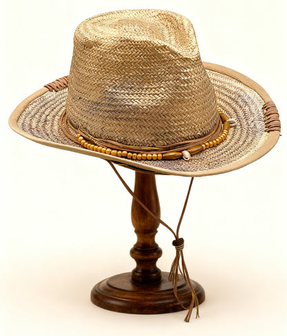 Sol Summer Hat – Gold Indigo Straw Fedora