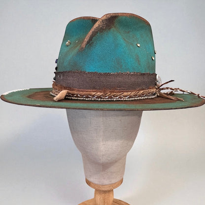 In Stock – Casiopea Wool Felt Fedora Hat – Turquoise & Bronze