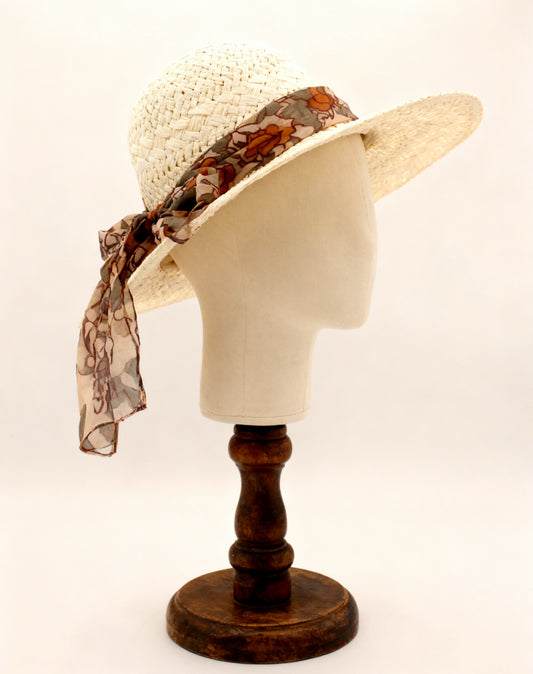 The Capri — Wide Brim Floppy Straw Hat | Floral Silk Scarf | Made in Italy