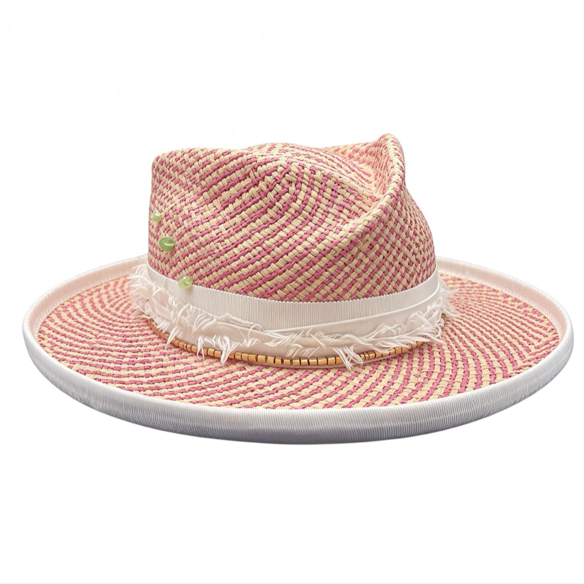 Straw Medium Brim Fedora Hat – Summer Hat – handmade straw fedora hat by artisan Ruby Cantero, detail view 4 | Pokijomba Hats