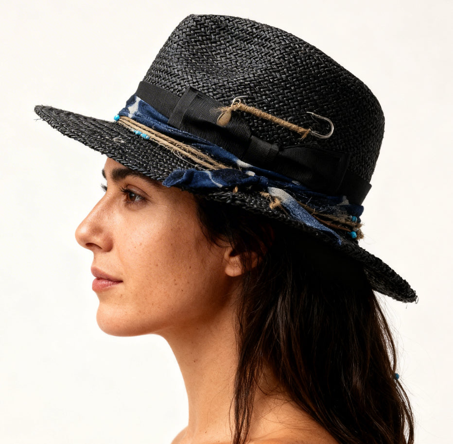 Santorini – Black Straw Fedora Hat