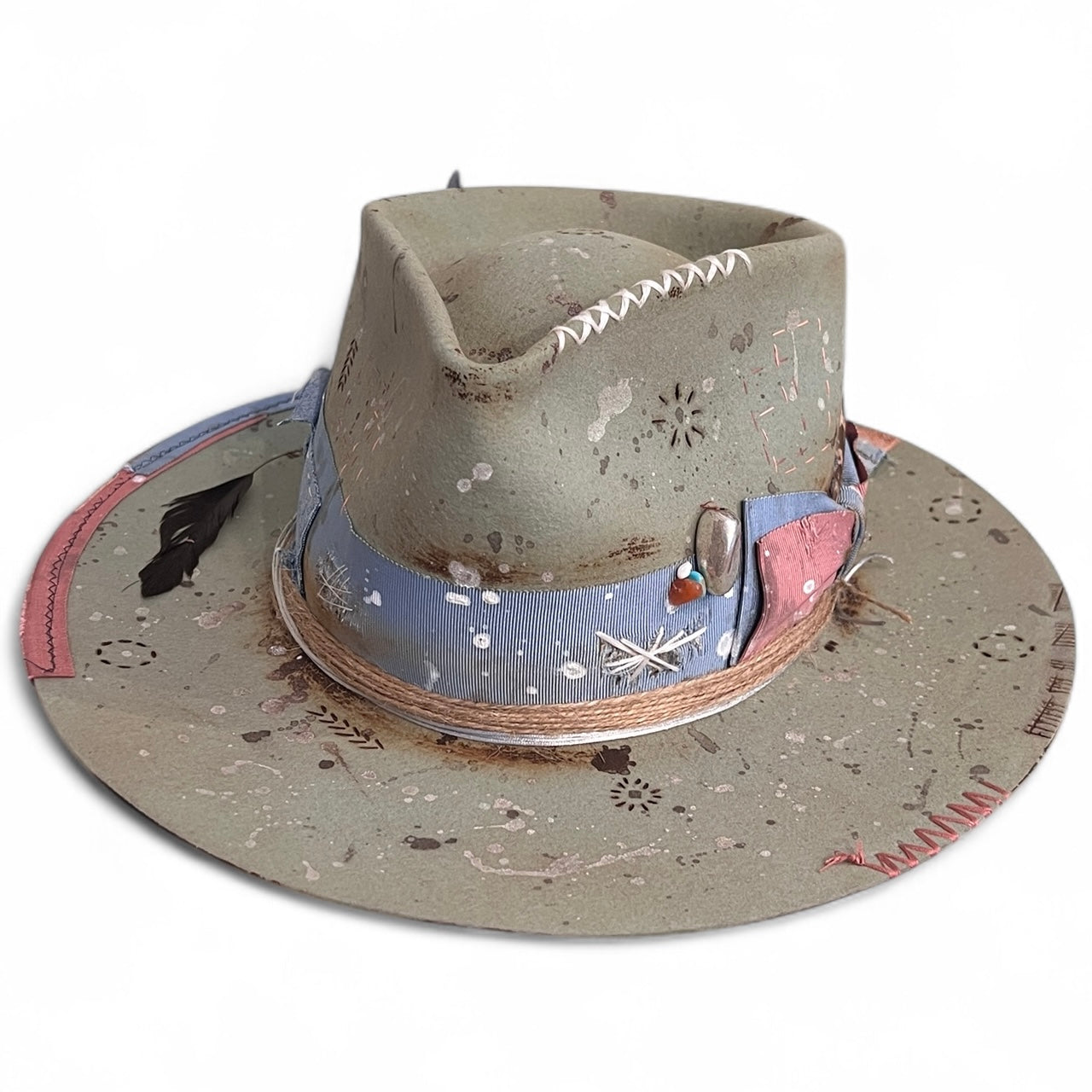 Rare Vintage Style Rabbit Felt Hat – Out Of The Ordinary – Hand-Painted Artistic Hat – Unique Luxury Felt Hat for Men and Women