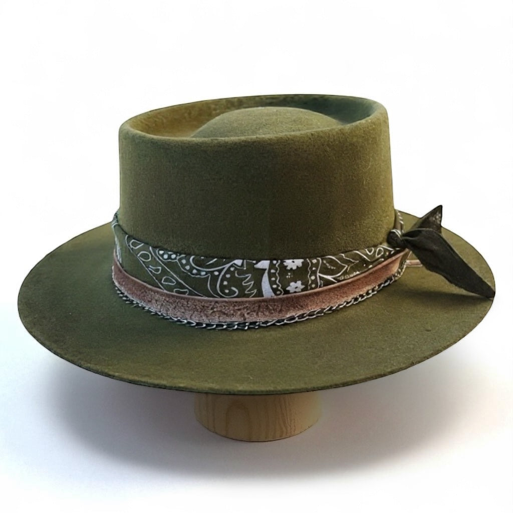 Marcus – Western Bandana Round Crown Hat | Wool Felt Handmade Hat