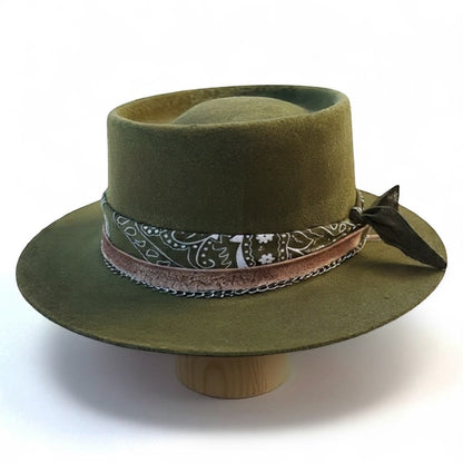 Marcus – Western Bandana Round Crown Hat | Wool Felt Handmade Hat
