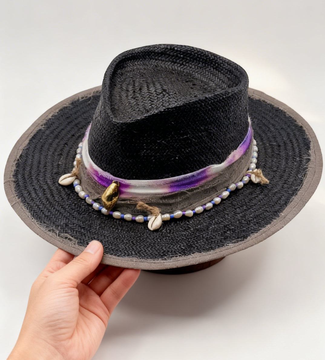 Berta – Black Straw Vegan Fedora Hat – Bohemian Style – Summer Hat