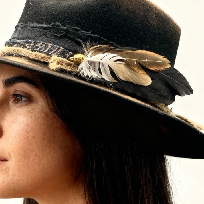 Lady Rebel | Black Wool Felt Fedora Hat – Gold Sparkle Effect