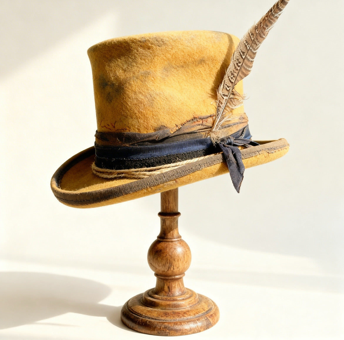 Tamarino – Edgy Distressed Wool Felt Top Hat – handmade wool felt top hat by artisan Ruby Cantero | Pokijomba Hats