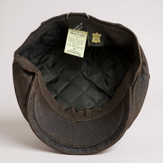 Brown Leather Peaky Blinders Newsboy Gatsby Cap – leather-effect felt hat, detail view 5 | Pokijomba Hats