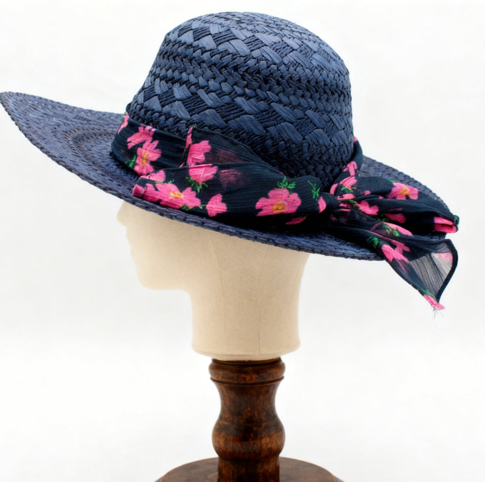 The Santorini — Wide Brim Navy Blue Straw Hat |… – handcrafted straw hat made in Italy, detail view 5 | Pokijomba Hats