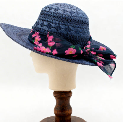The Santorini — Wide Brim Navy Blue Straw Hat |… – handcrafted straw hat made in Italy, detail view 5 | Pokijomba Hats