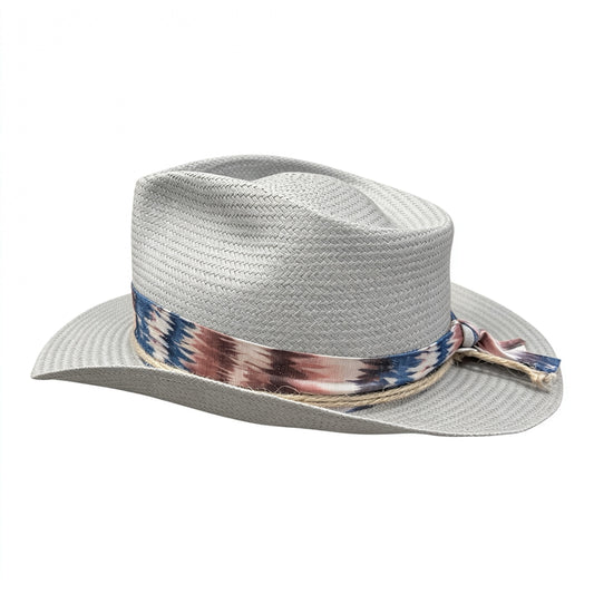 The Saltwind Hat in Stone – Handmade Shantung Cowboy Hat with Ikat Band