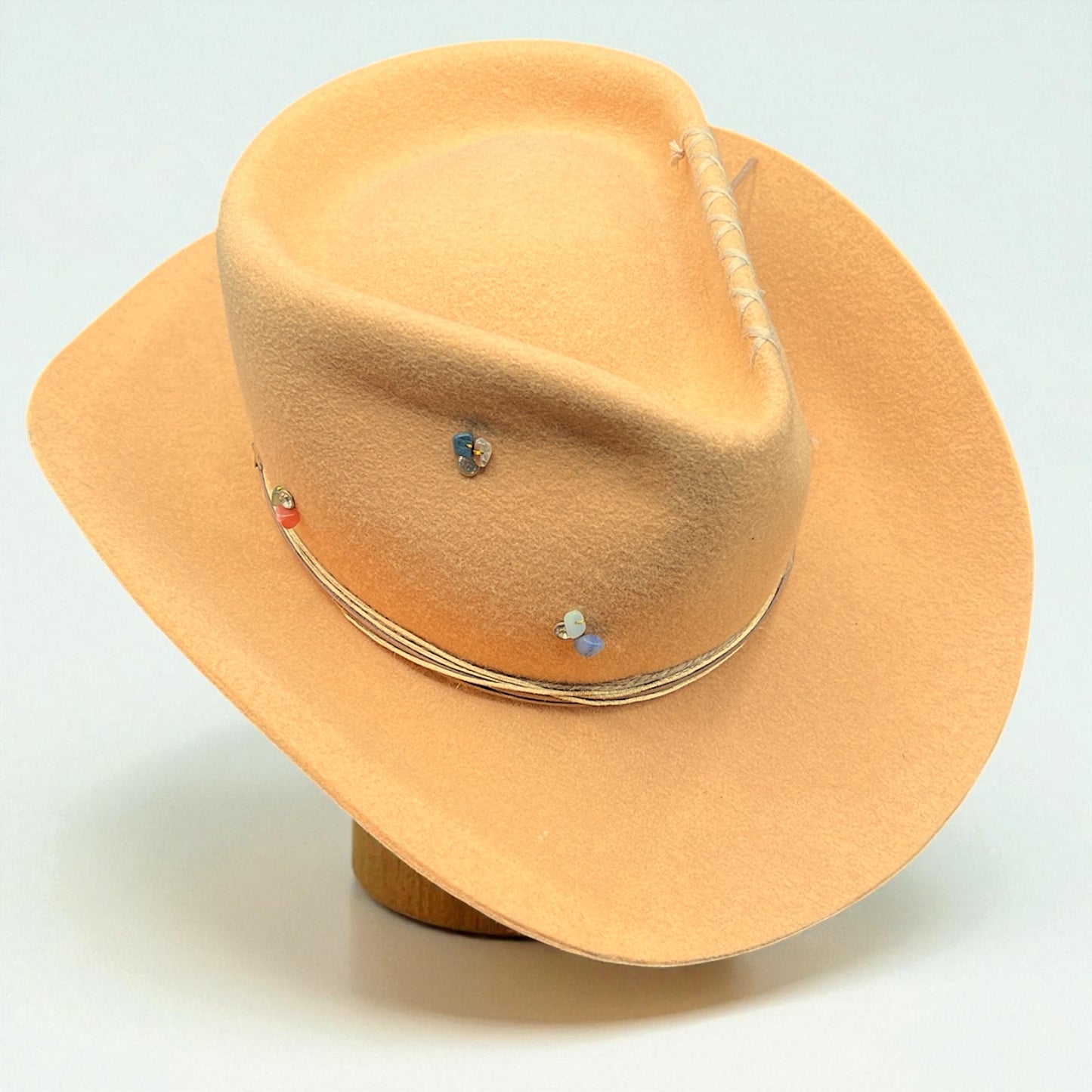 In Stock – Palm Beach – Boho Chic Ochre  Felt Cowboy Hat with Palm Design