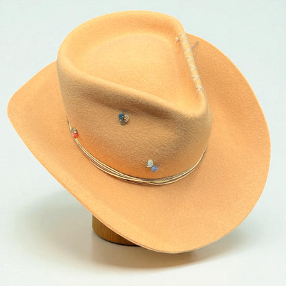 In Stock – Palm Beach – Boho Chic Ochre  Felt Cowboy Hat with Palm Design