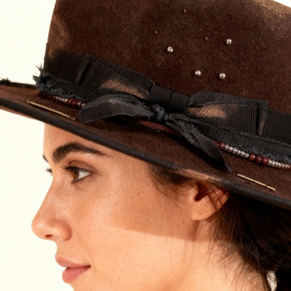 Chloe – Brown Wool Felt Round Crown Hat