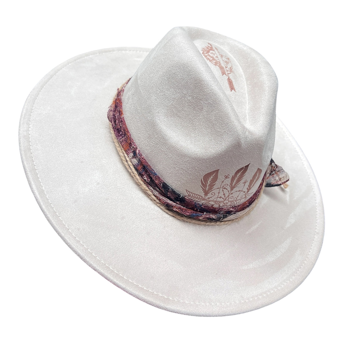 Dandelion – Wide Brim Suede Engraved Fedora Hat in Ivory